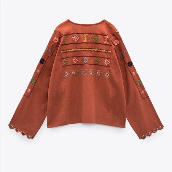 Zara Embroidered Linen Blend Shirt Top - Picture 8 of 10